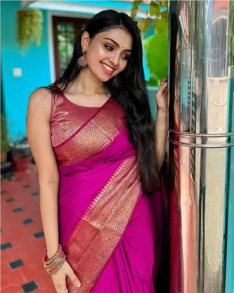 Designer Rani Pink Color Banarasi Silk Saree
