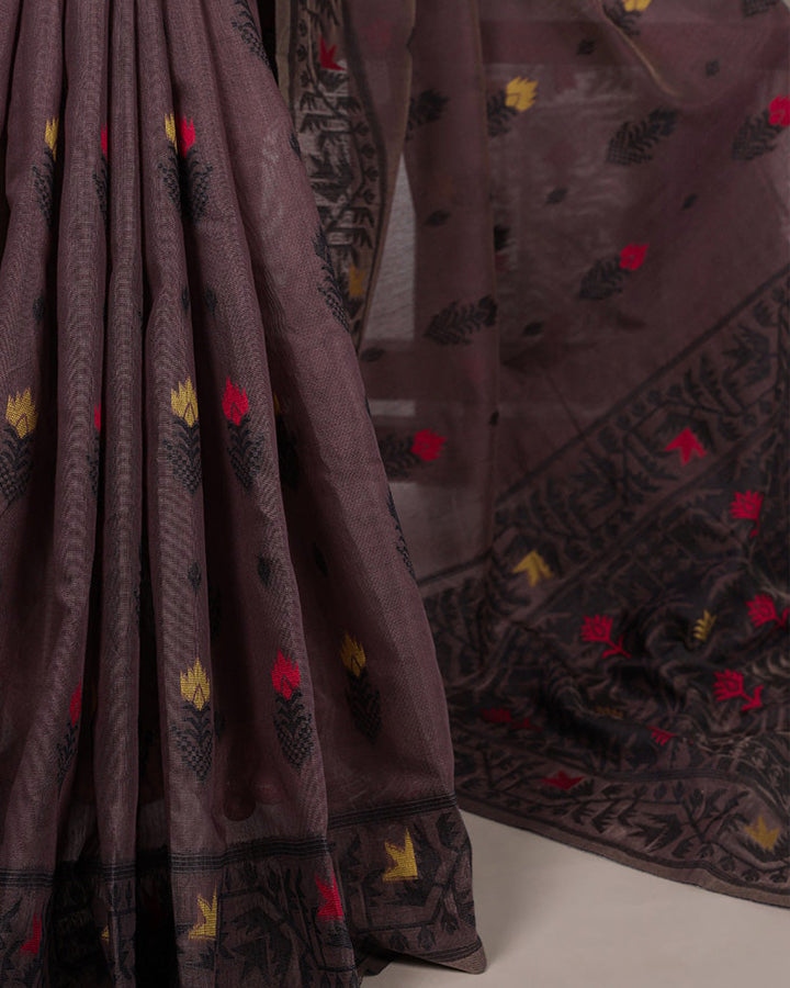 Onion Color Thread Weaving Poly Cotton Saree