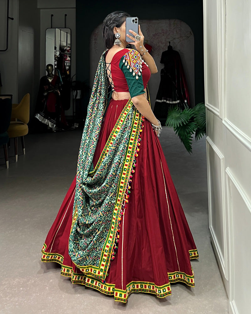 Designer Maroon Color Cotton Real Mirror Navratri Lehenga Choli