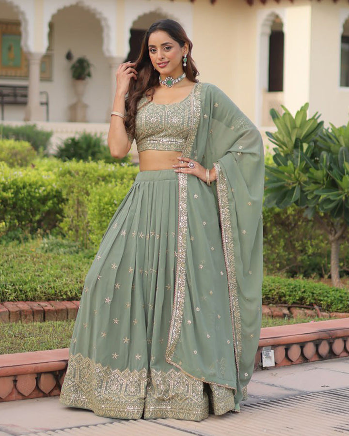 Mint Green Color Georgette Sequence Embroidery Lehenga Choli