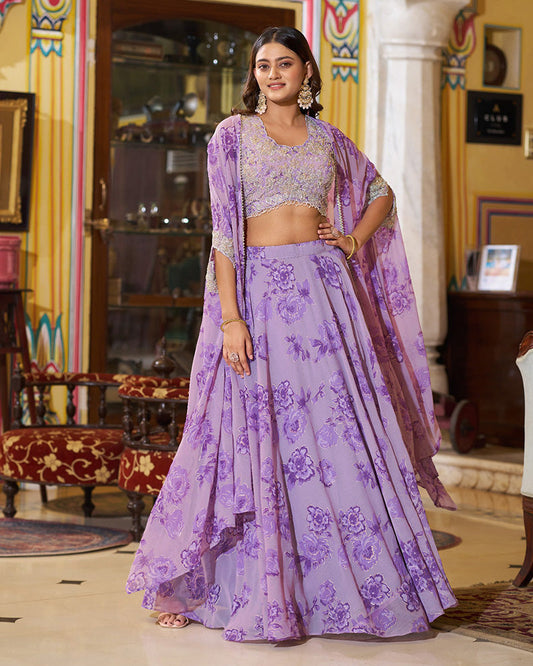 Luvender Color Georgette Embroidered Lehenga Choli