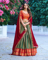 Green Color Kanchipuram Silk Designer Half Saree