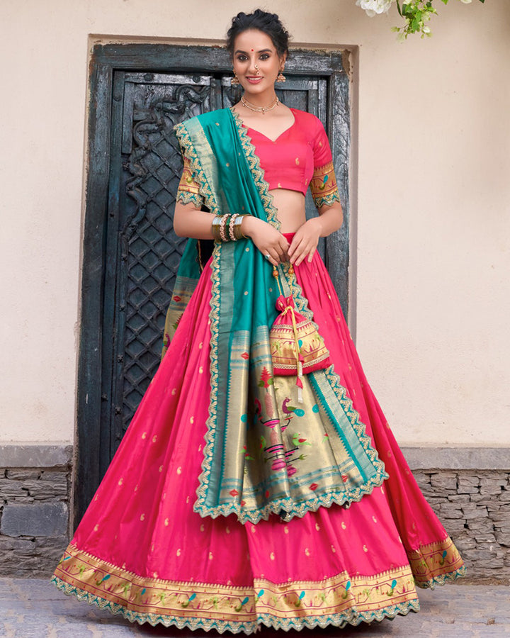 Pink Color Jacquard Silk Designer Lehenga Choli