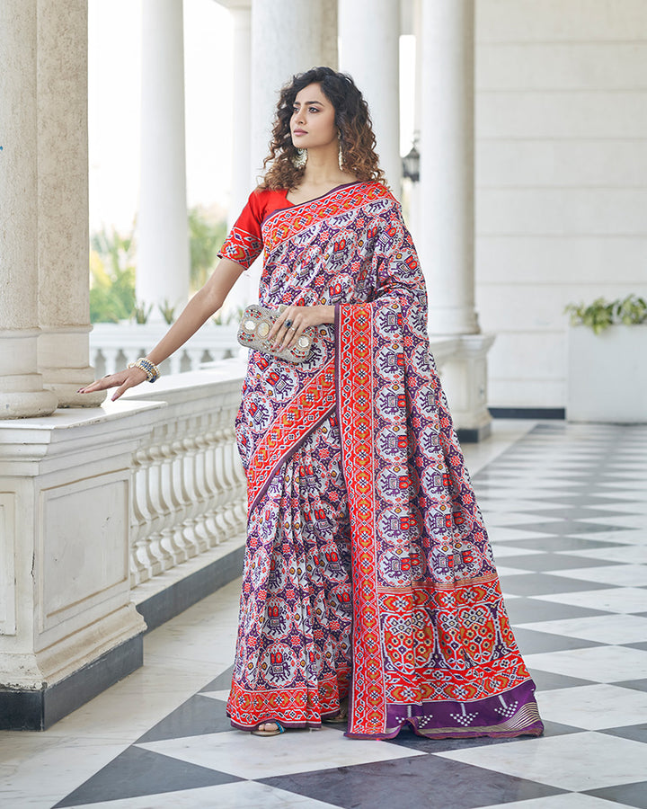 New Design Purple Color Patola Print Weaving Silk Saree