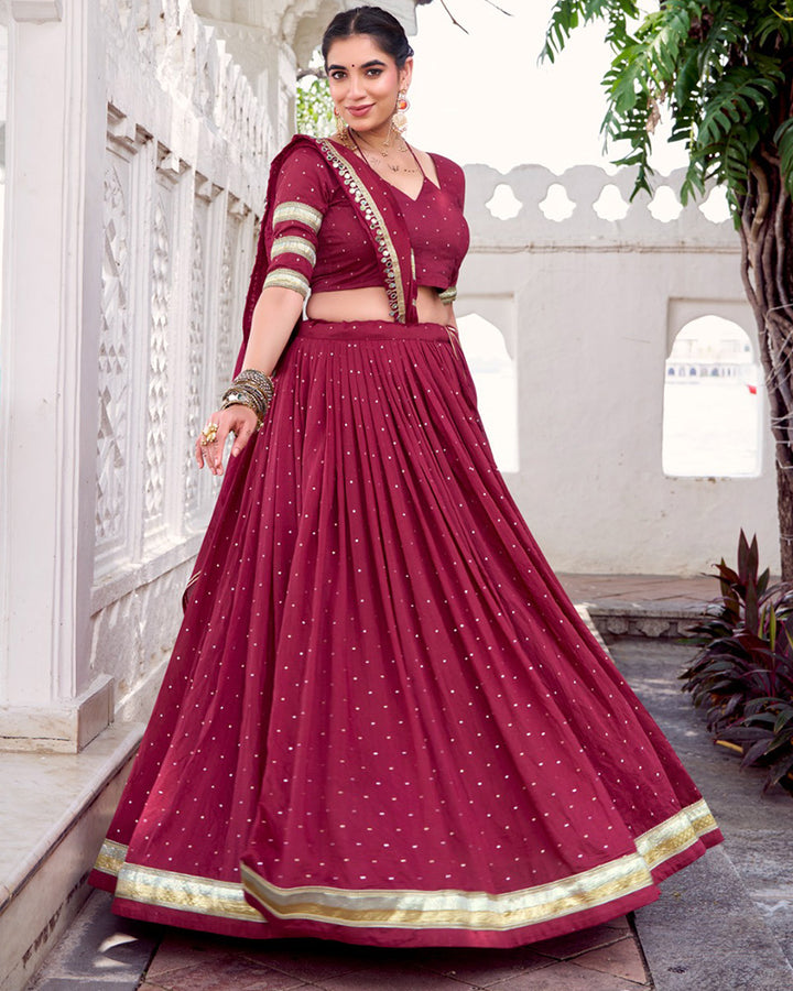 Elegant Maroon Color Pure Chanderi Full Stitched Lehenga Choli