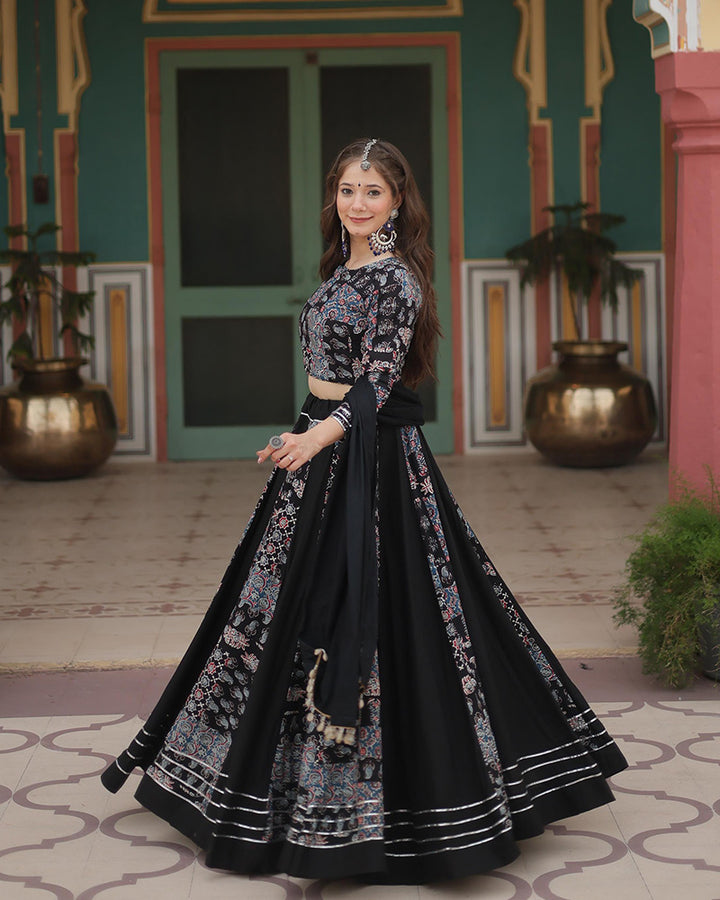 Navratri Wear Black Color Rayon Printed Lehenga Choli