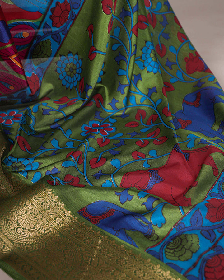 Maroon Color Tasar Silk Ethnic Printed Saree