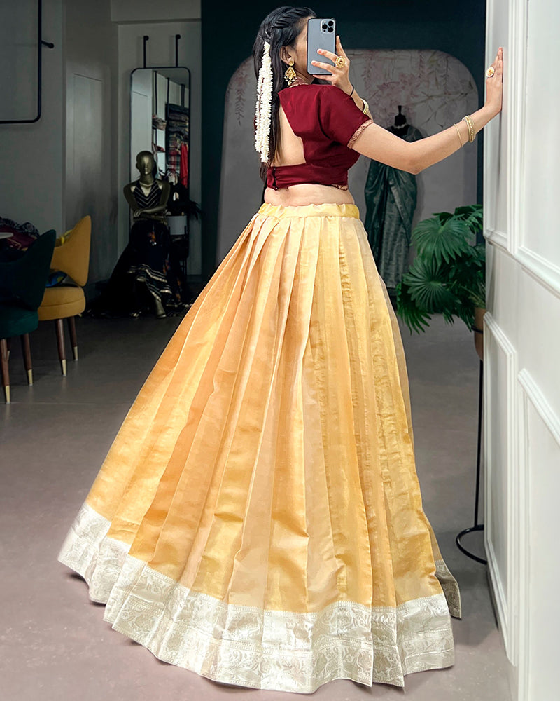 Cream Color Kanchipuram Zari Weaving Lehenga Choli