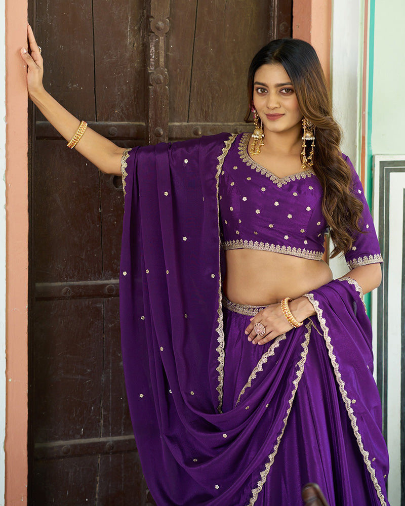 Designer Purple Color Chinon Embroidered Lehenga Choli