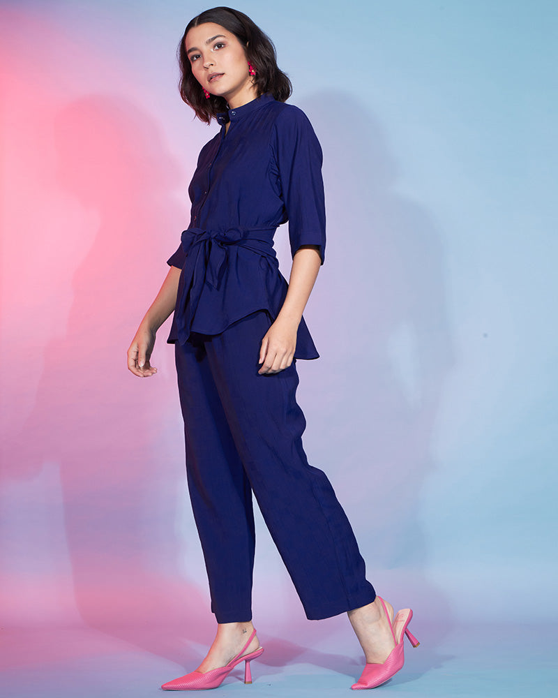 Fancy Design Navy Blue Color Viscose Rayon Co-Ord Set