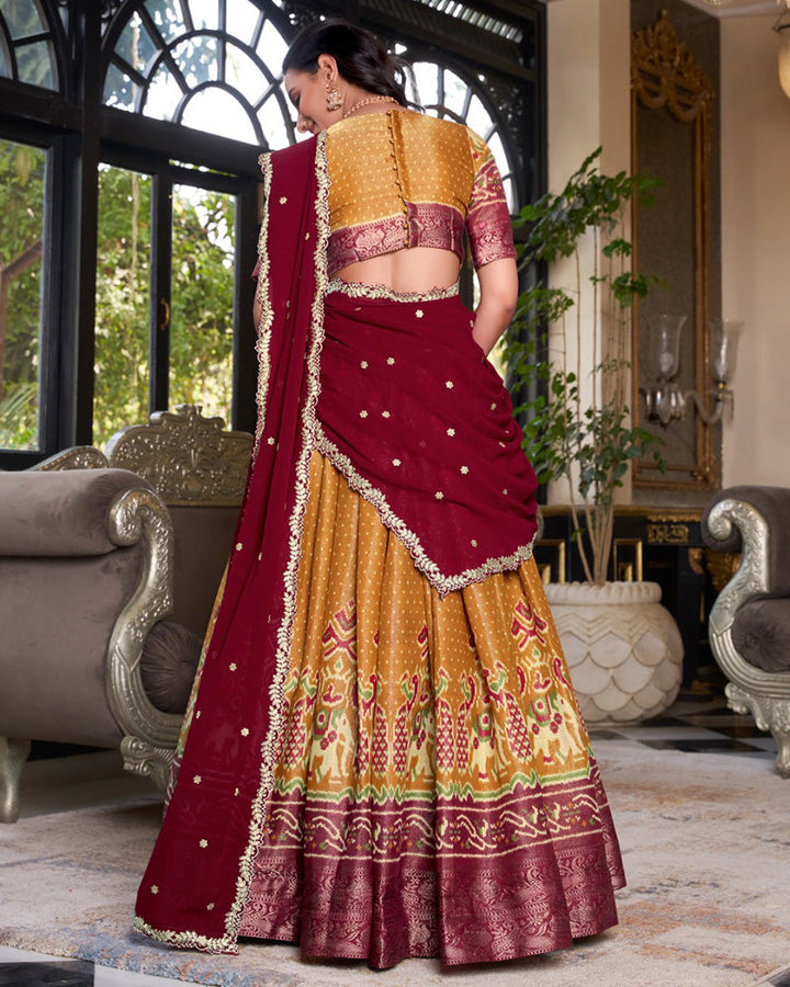 Mustard Color Kanchipuram Half Saree