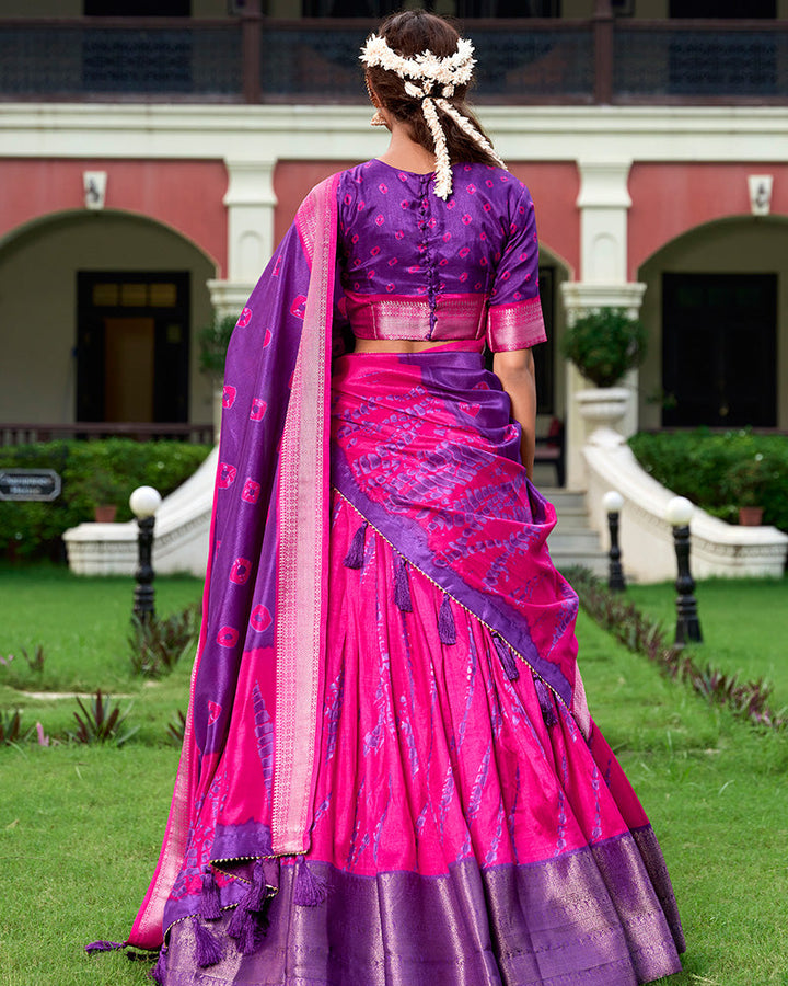 Purple Color Dola Silk Shibori Print Half Saree