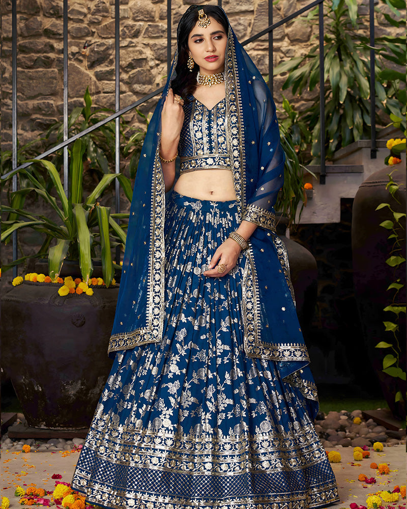 Dove Blue Color Dola Silk Jacquard Lehenga Choli