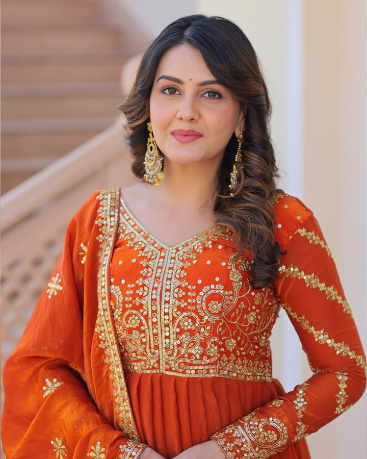 Designer Fenta Color Fendi Embroidered Gown With Dupatta