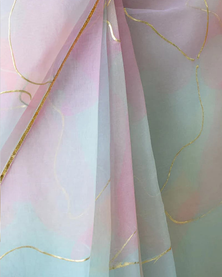 Rainbow Soft Organza With Foil Work Saree