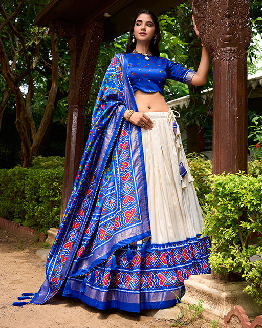Patola Printed Royal Blue Color Tussar Silk Lehenga Choli