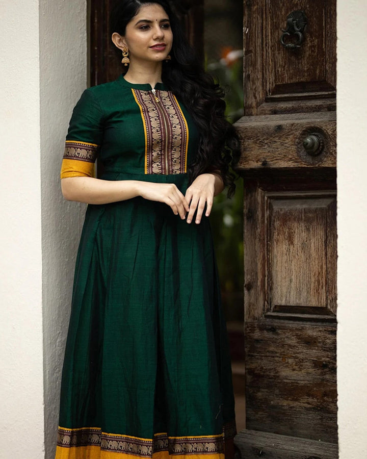 Green Color Weaving Zari  Work Gown
