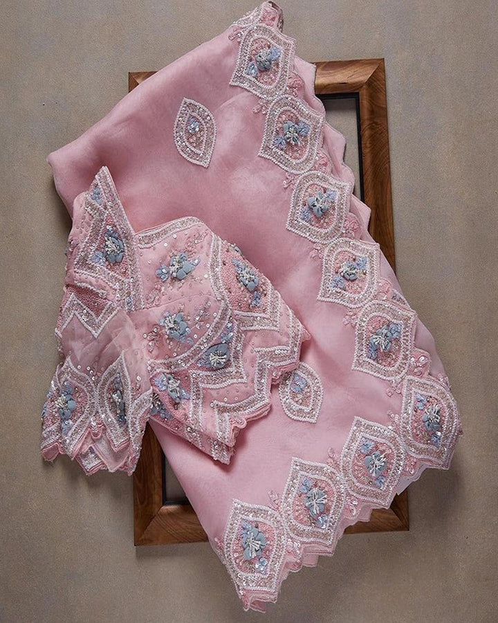 Pink Amazing Resham Zari Sequins Organza Saree