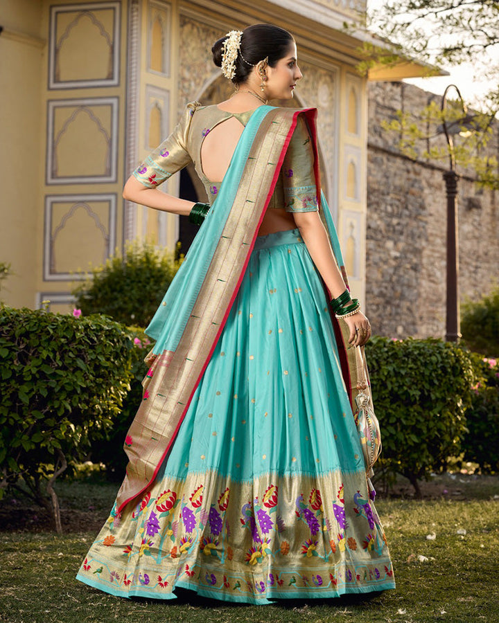 Designer Sky Blue Color Jacquard Paithani silk Half Saree