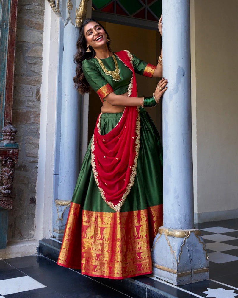 Green Color Narayan Pattu Silk Designer Half Saree