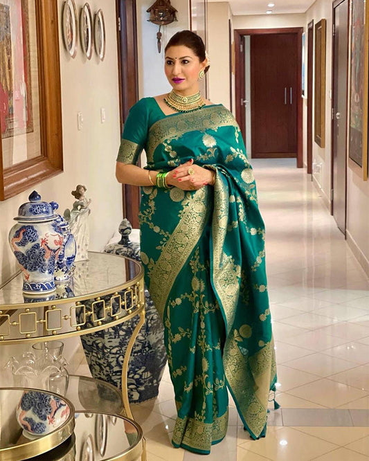 Firozi Color Banarasi Soft Silk Saree