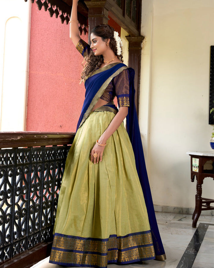 Pista Color Kanchipuram Designer Half Saree