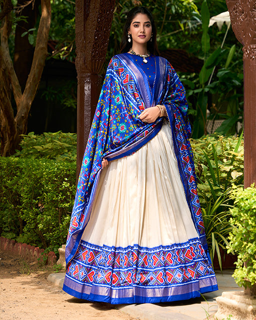 Patola Printed Royal Blue Color Tussar Silk Lehenga Choli