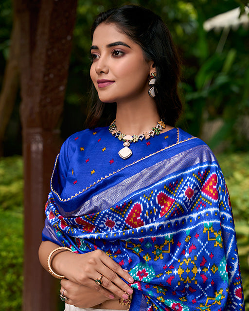 Patola Printed Royal Blue Color Tussar Silk Lehenga Choli