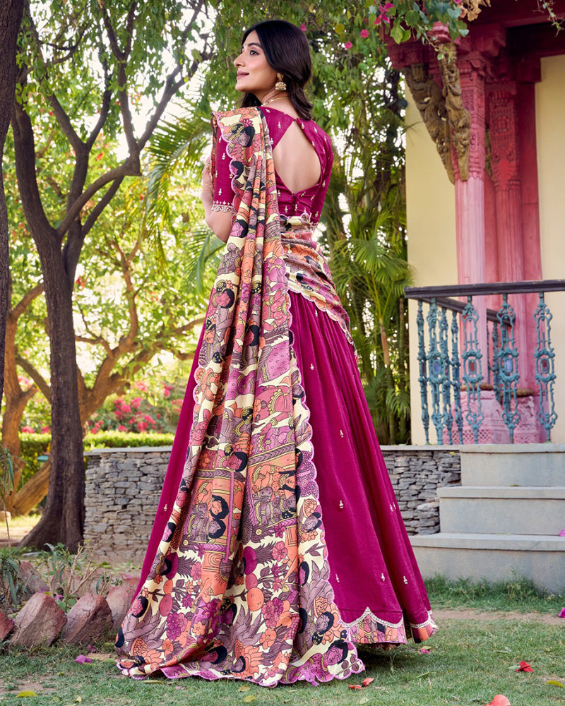 Pink Color Vichitra Silk Embroidered Half Saree