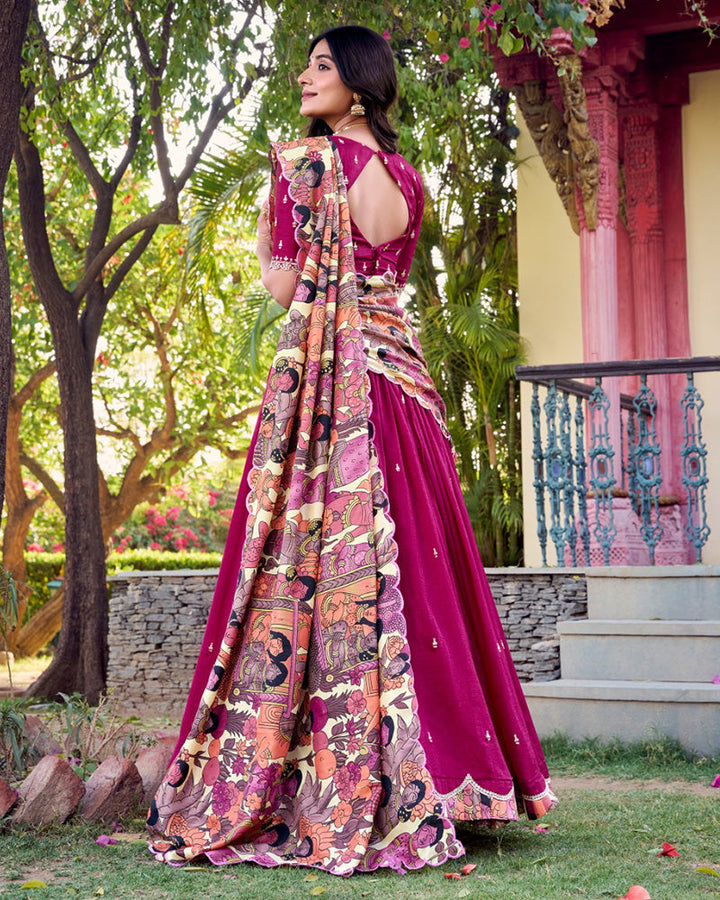 Pink Color Vichitra Silk Embroidered Half Saree