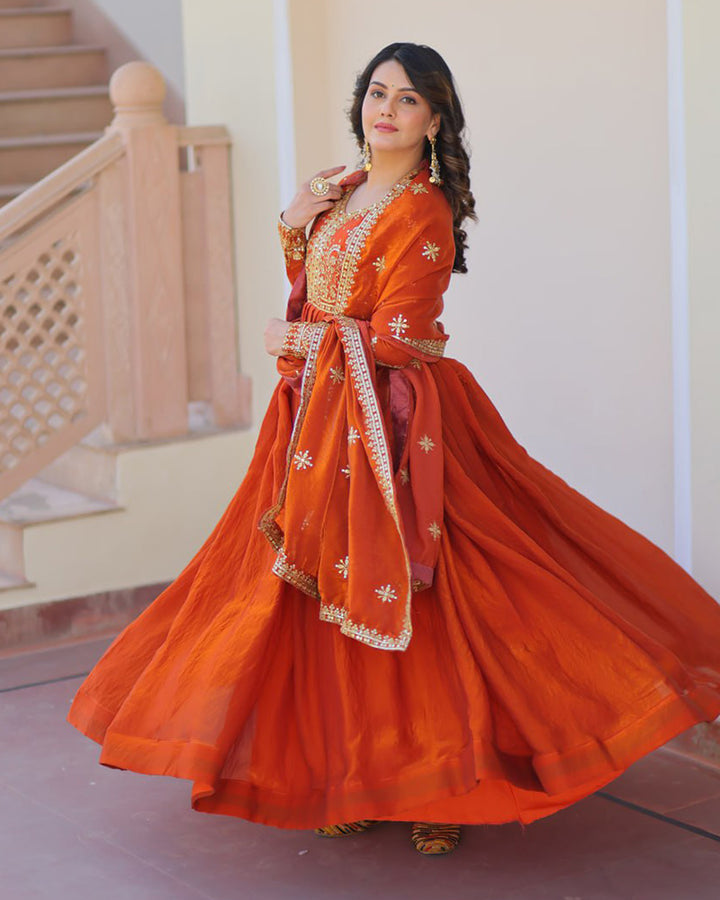 Designer Fenta Color Fendi Embroidered Gown With Dupatta