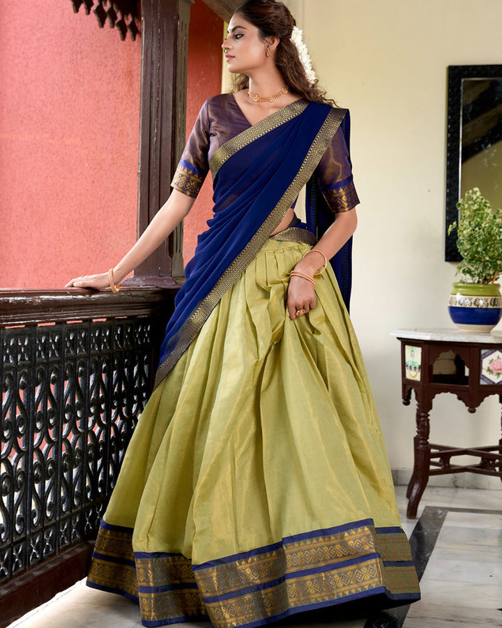 Pista Color Kanchipuram Designer Half Saree