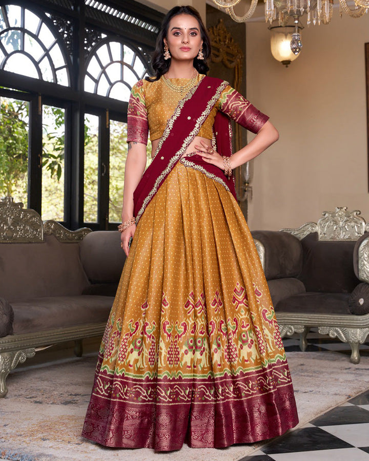 Mustard Color Kanchipuram Half Saree