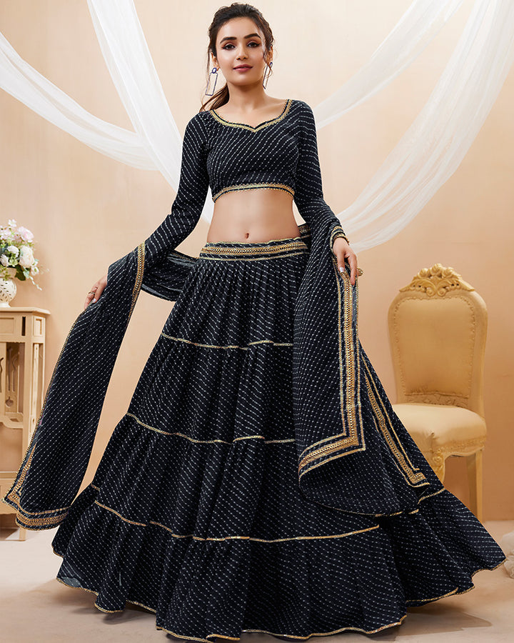 Black Laheriya Print Georgette Lehenga Choli