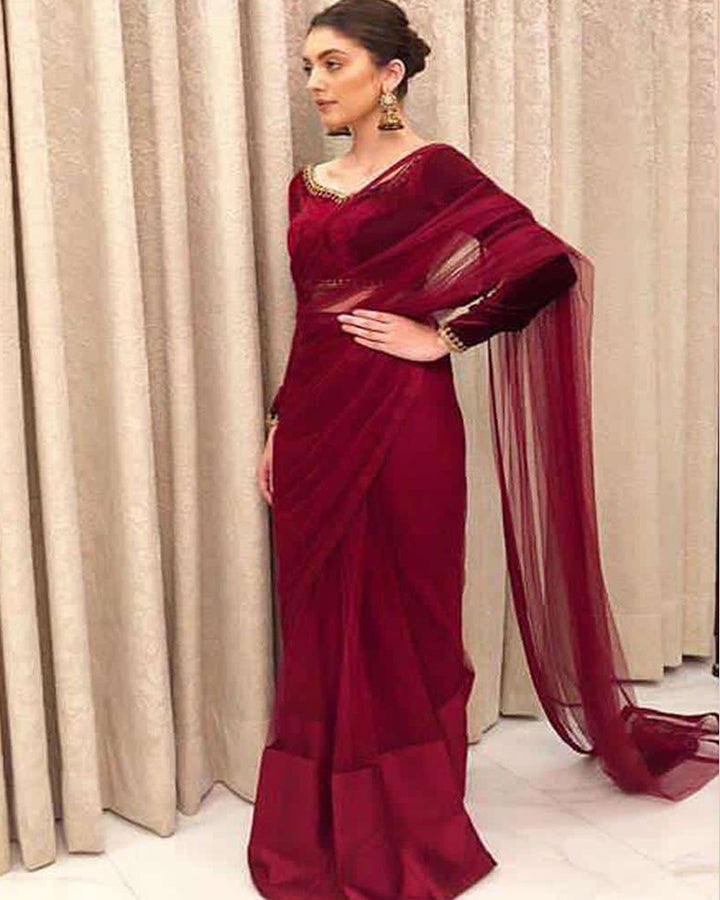 Maroon Soft Net Saree