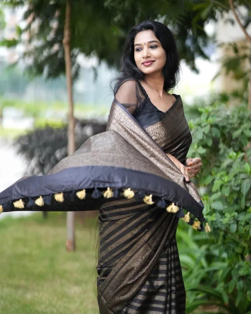 Black color Soft banarasi Silk Saree