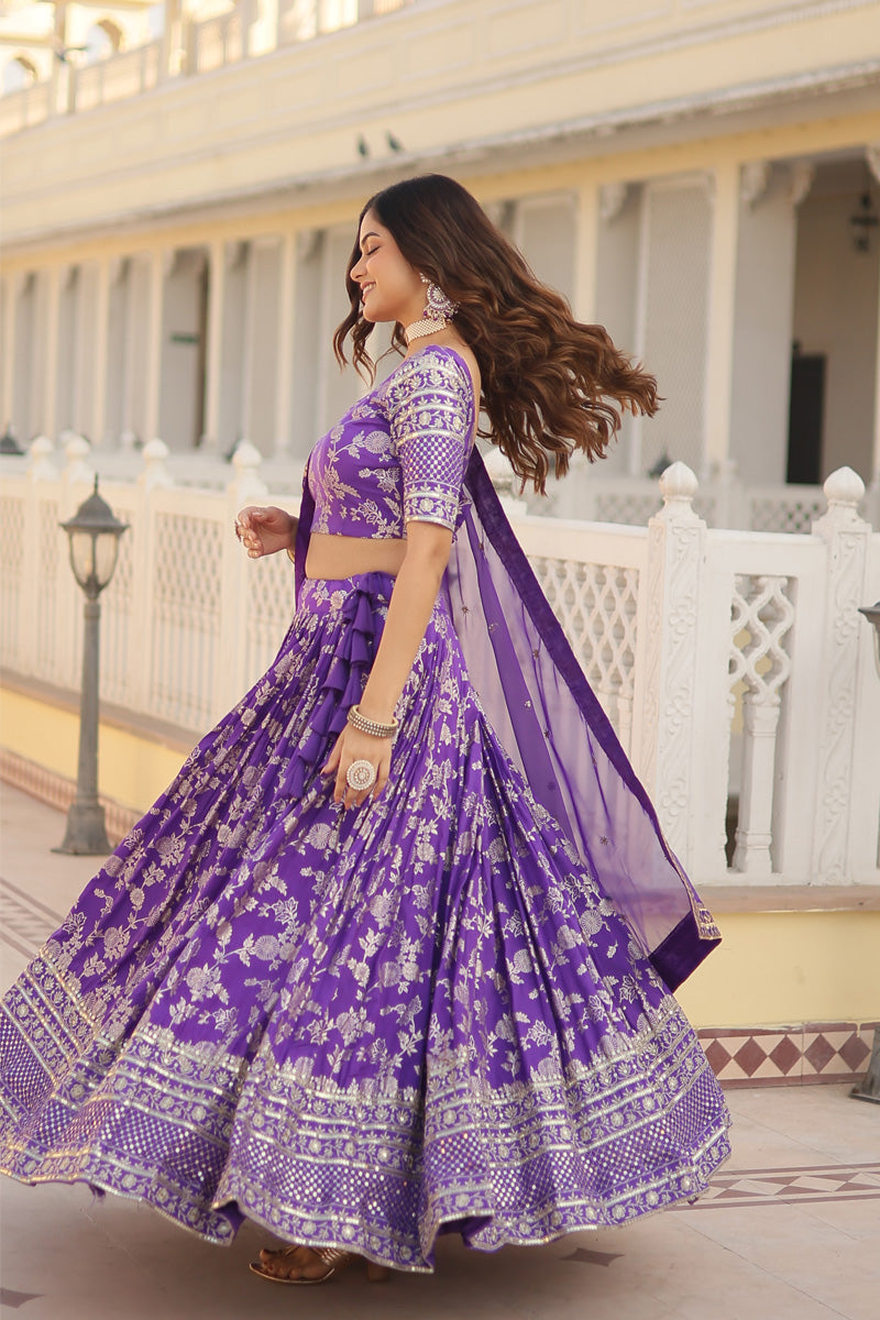 Purple Color Designer Pure Dyable Viscose Jacquard  Lehenga Choli