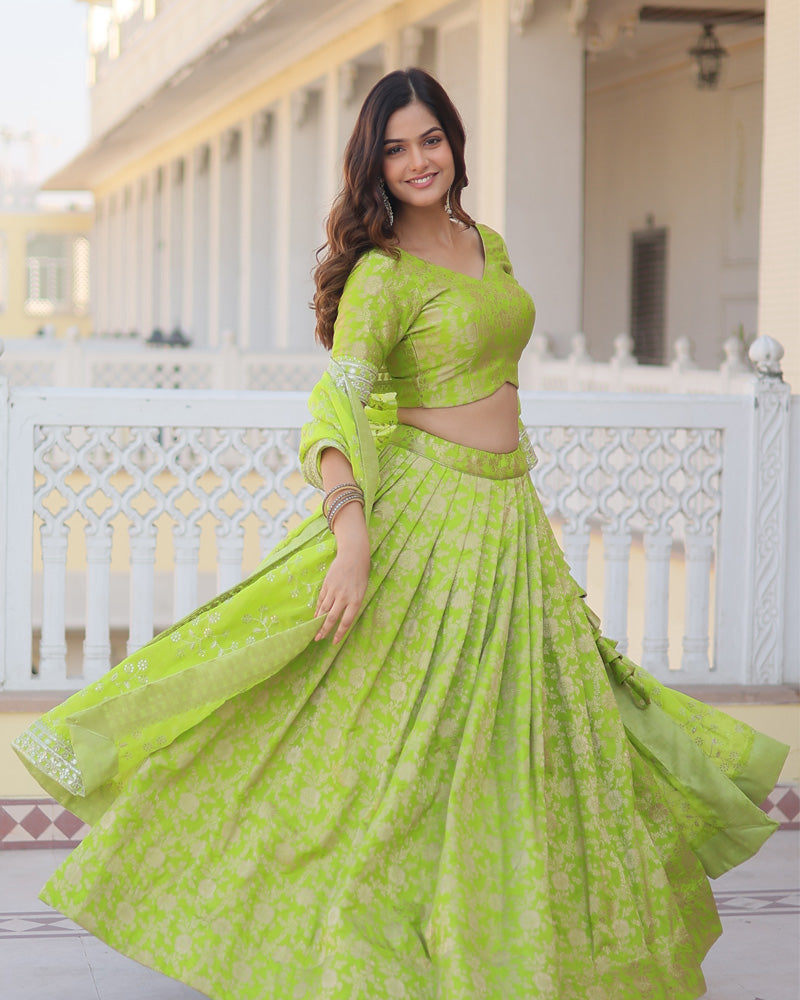 Pista Color Dyable Viscose Jacquard With Embroidered Lehenga Choli