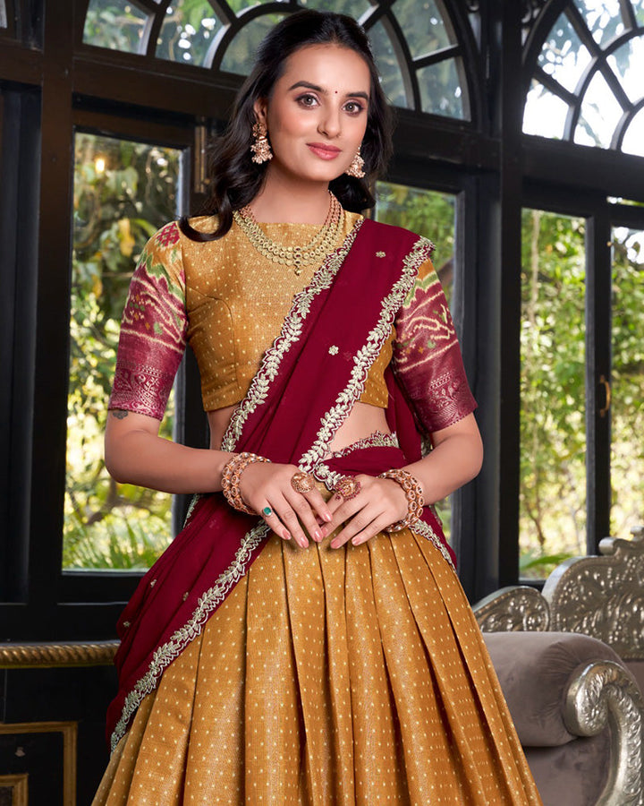 Mustard Color Kanchipuram Half Saree