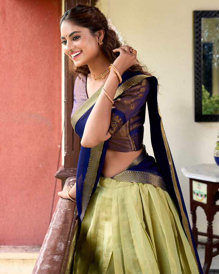 Pista Color Kanchipuram Designer Half Saree