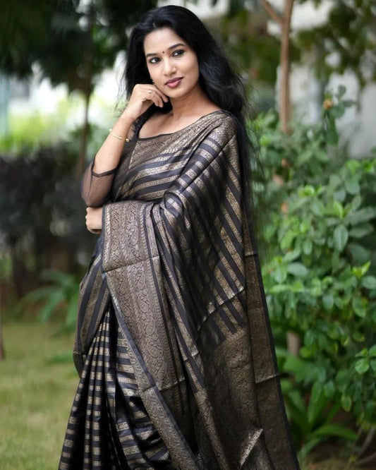 Black color Soft banarasi Silk Saree