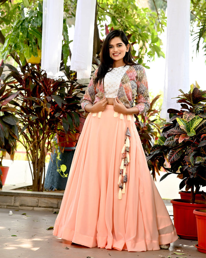 Peach Color Designer Sequins Embroidery  Ready to Wear Lehenga Choli