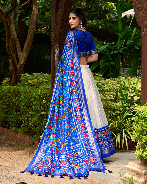 Patola Printed Royal Blue Color Tussar Silk Lehenga Choli