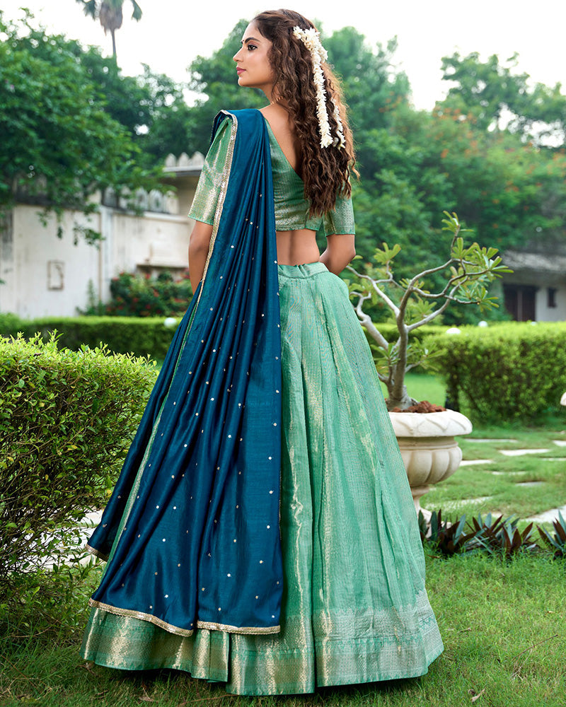 Pista Color Kanchipuram Designer Half Saree
