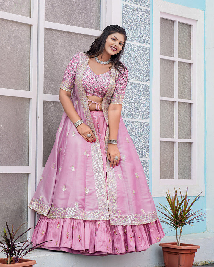 Western Style Baby Pink Color Joya Silk Embroidered Lehenga Choli
