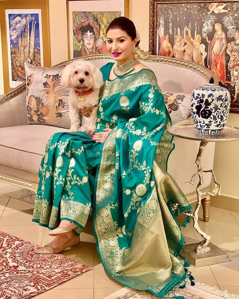 Firozi Color Banarasi Soft Silk Saree