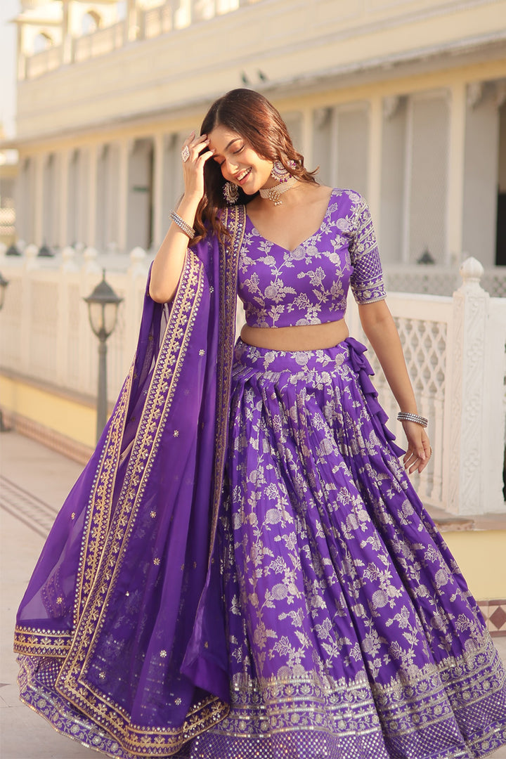 Purple Color Designer Pure Dyable Viscose Jacquard  Lehenga Choli