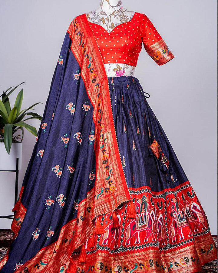 Blue Color  Patola Printed Dola Silk Lehenga Choli