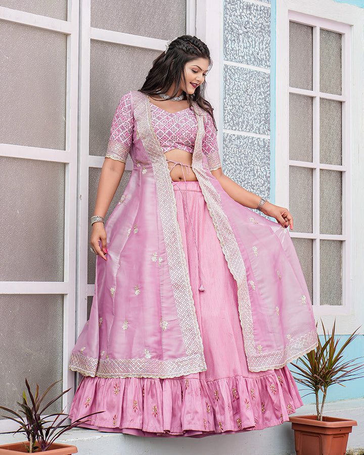 Western Style Baby Pink Color Joya Silk Embroidered Lehenga Choli
