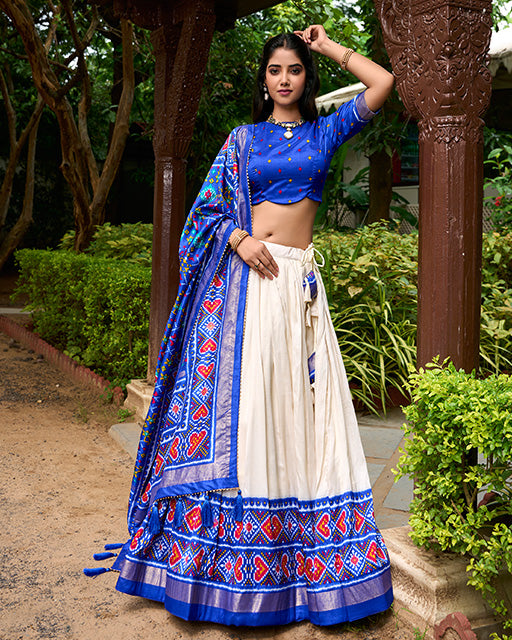Patola Printed Royal Blue Color Tussar Silk Lehenga Choli